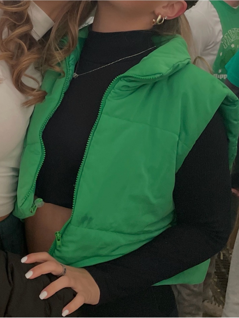 Green Puffer Vest - Women’s Sleeveless Jacket